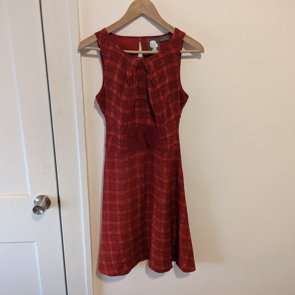 Anthropologie Girls from Savoy Burnt Orange Printed Silk Dress - Picture 2 of 8
